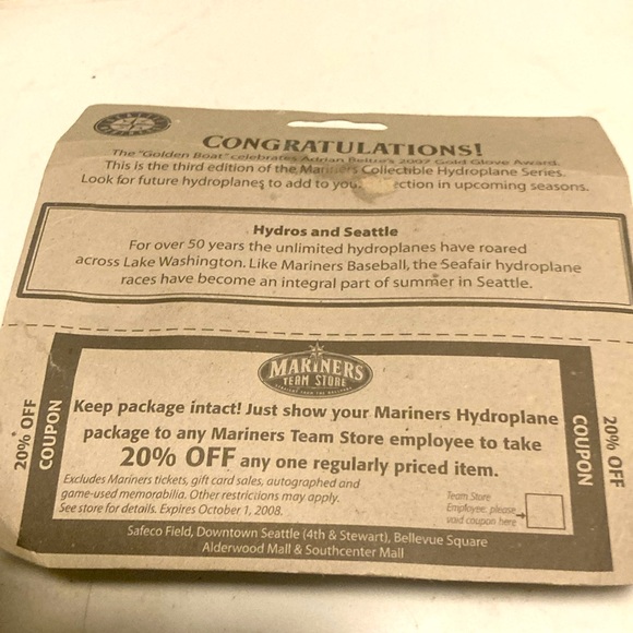 2008 Adrian  Beltre Golden  Hydroplane Seattle Mariners - Picture 2 of 2